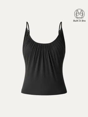 Scoop Neck Gathered Spaghetti Brami Top LowProfileSeams LowMaintenanceFabric