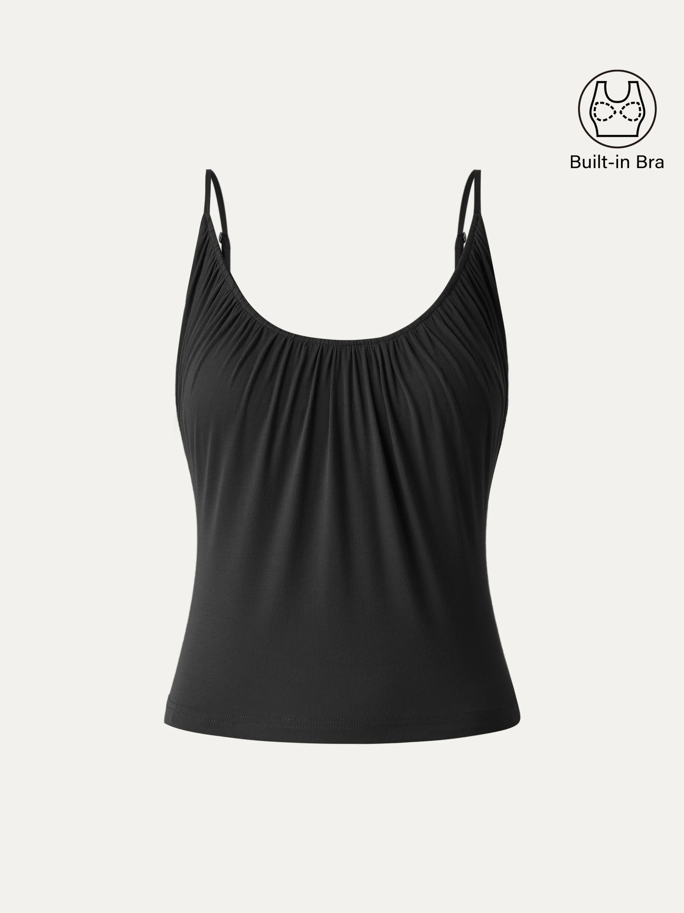 Scoop Neck Gathered Spaghetti Brami Top WaffleWeave