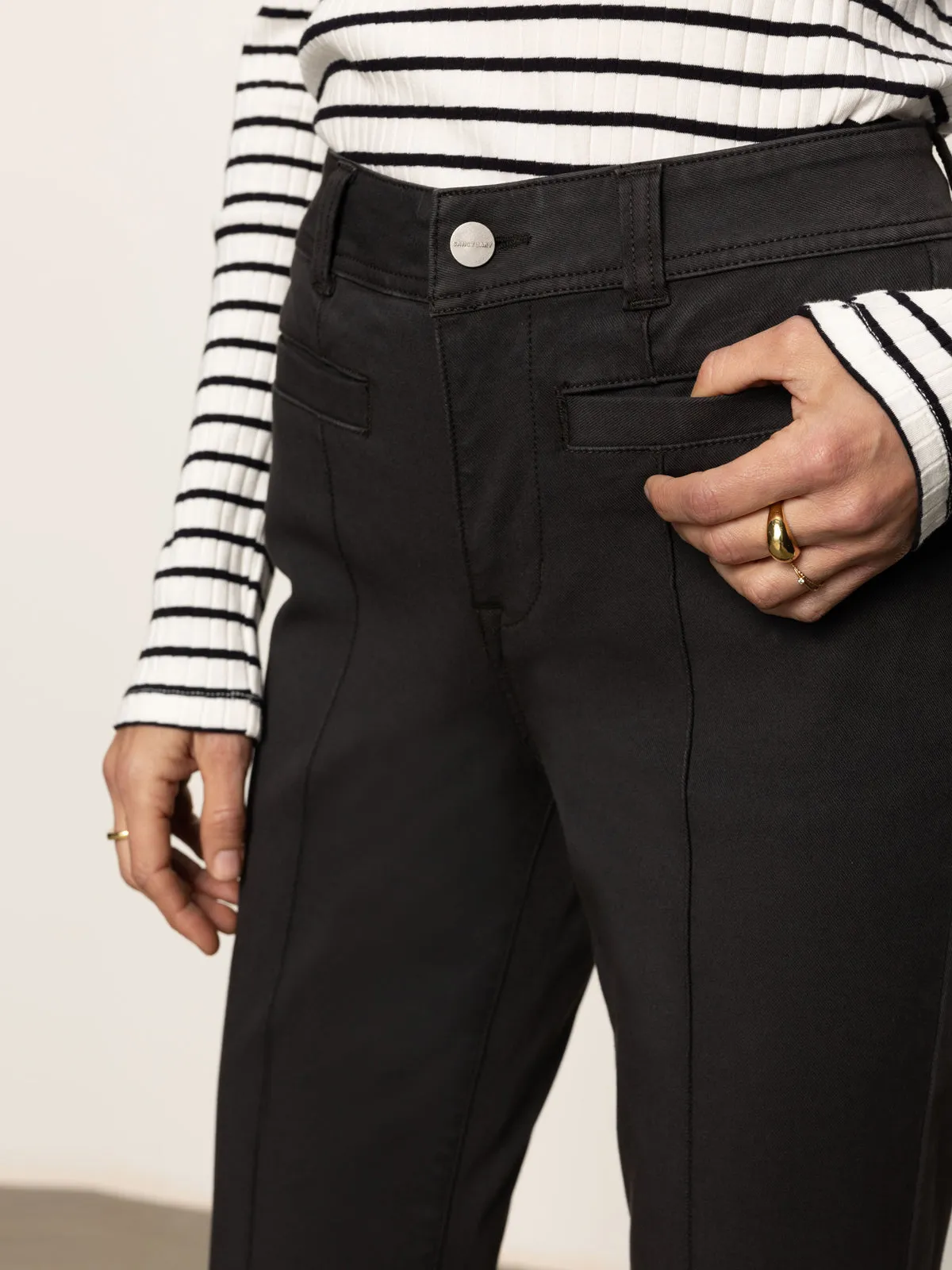 Sculpted Decks High Rise Capri Pant Black Recycled Polyester Blend Low Maintenance