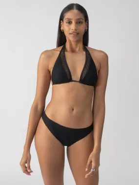 EasyCare Fabric Abrasion Resistant Surface Sea Crochet Halter Tall Tri Bikini Top Black