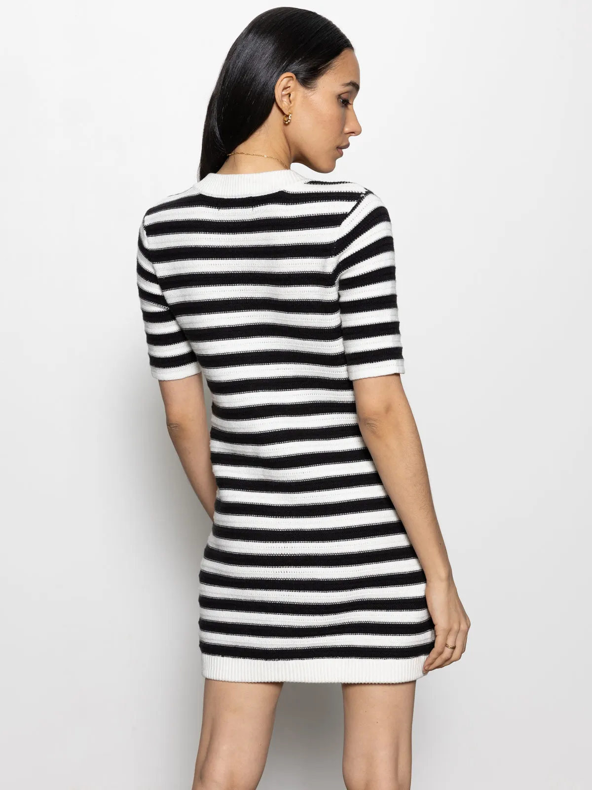 Button Front Knitted Dress Chalk And Black Stripe Comfortable and Chic