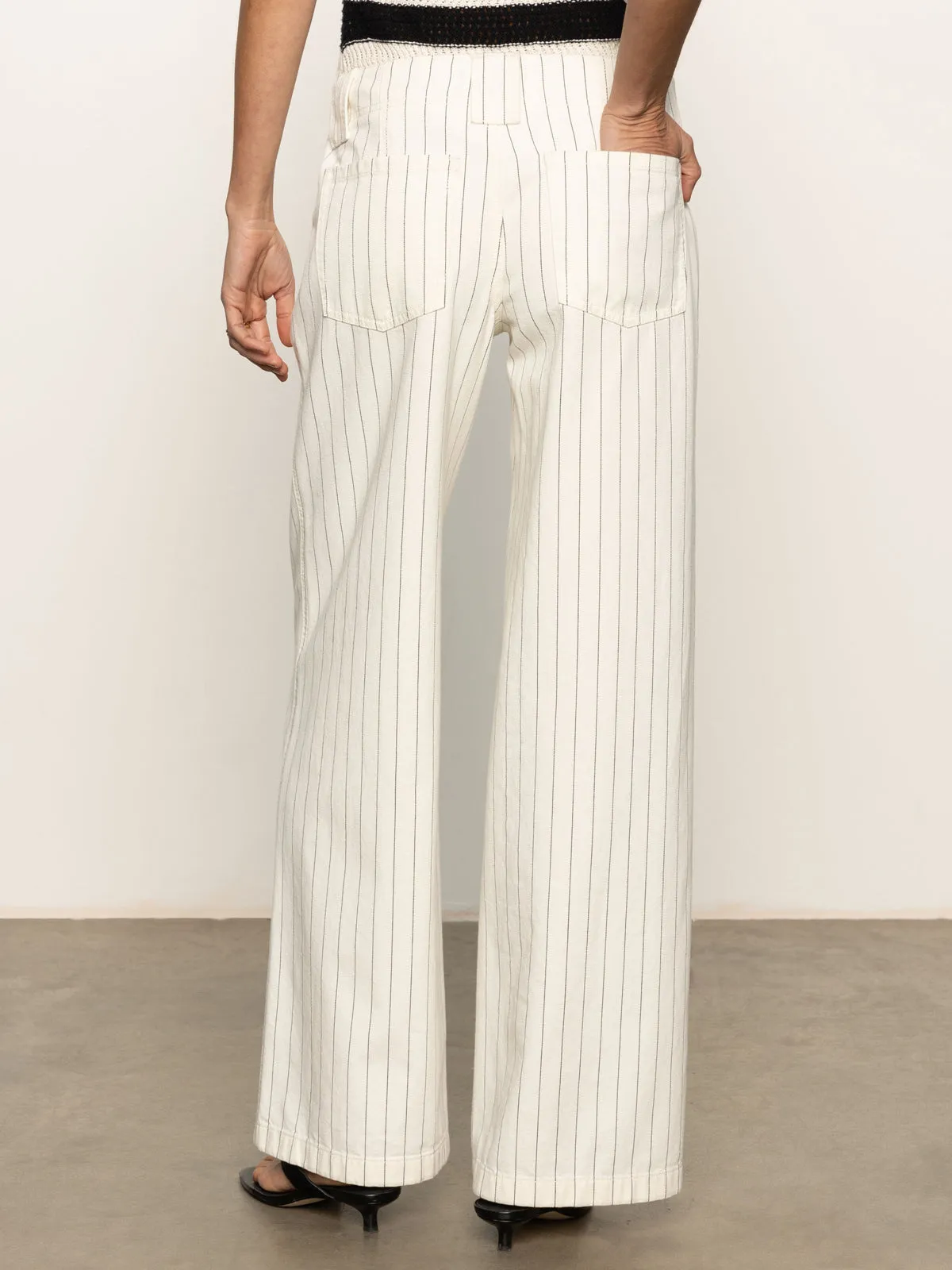 Arden Wide Leg Jeans Bleached White Pinstripe Anti Pilling Textile