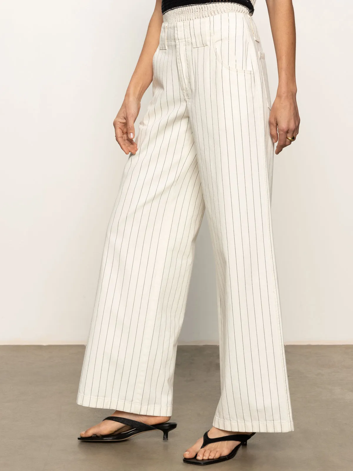 MoistureWickingFabric Arden Wide Leg Jeans Bleached White Pinstripe