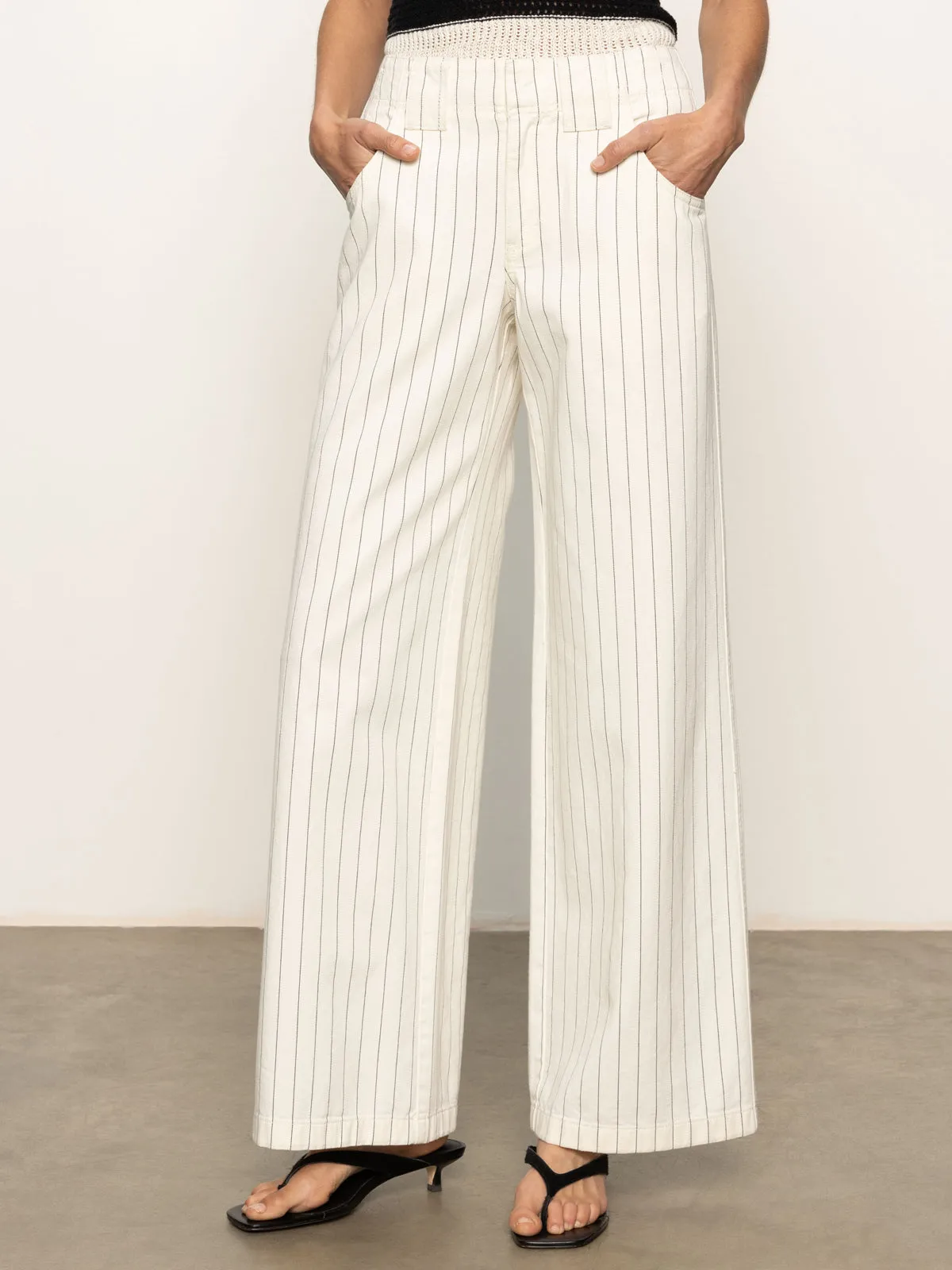 Sunbathing Classic Style Arden Wide Leg Jeans Bleached White Pinstripe