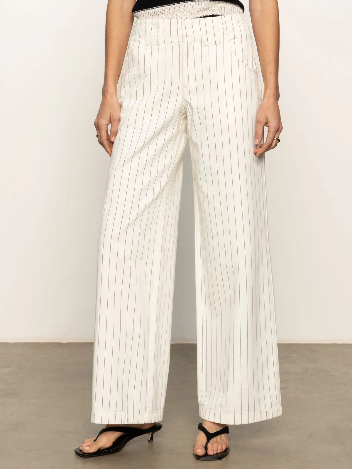 Dynamic Flex Panels Arden Wide Leg Jeans Bleached White Pinstripe