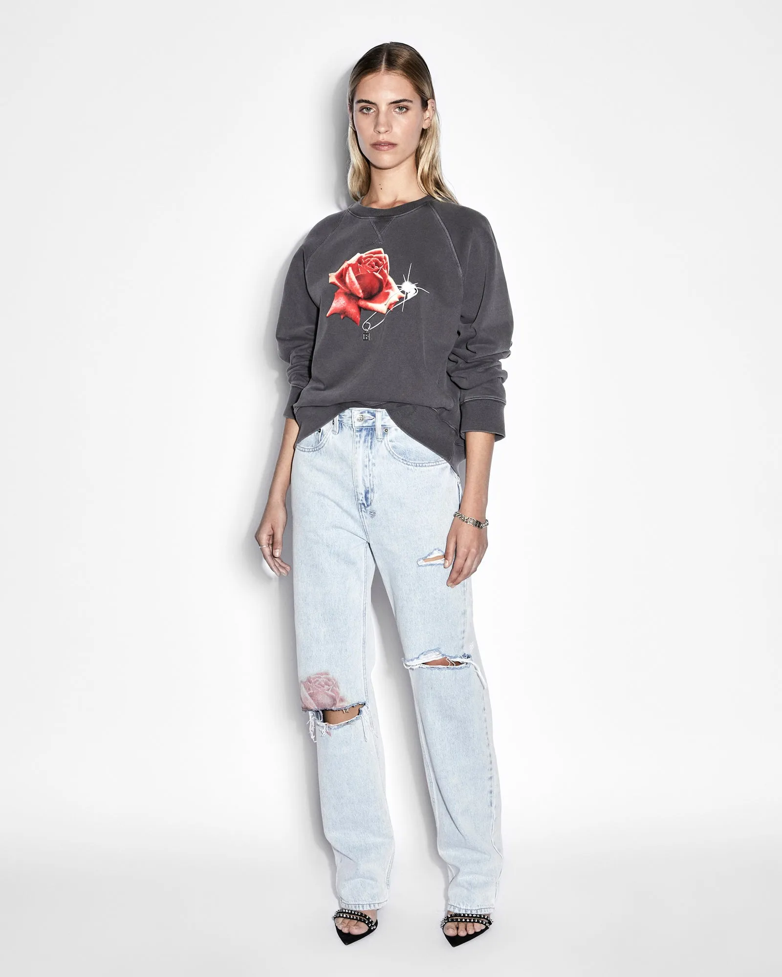 Cold-Weather Layer Stretchable Cuff FEELS GOOD RAGLAN CREW CHARCOAL