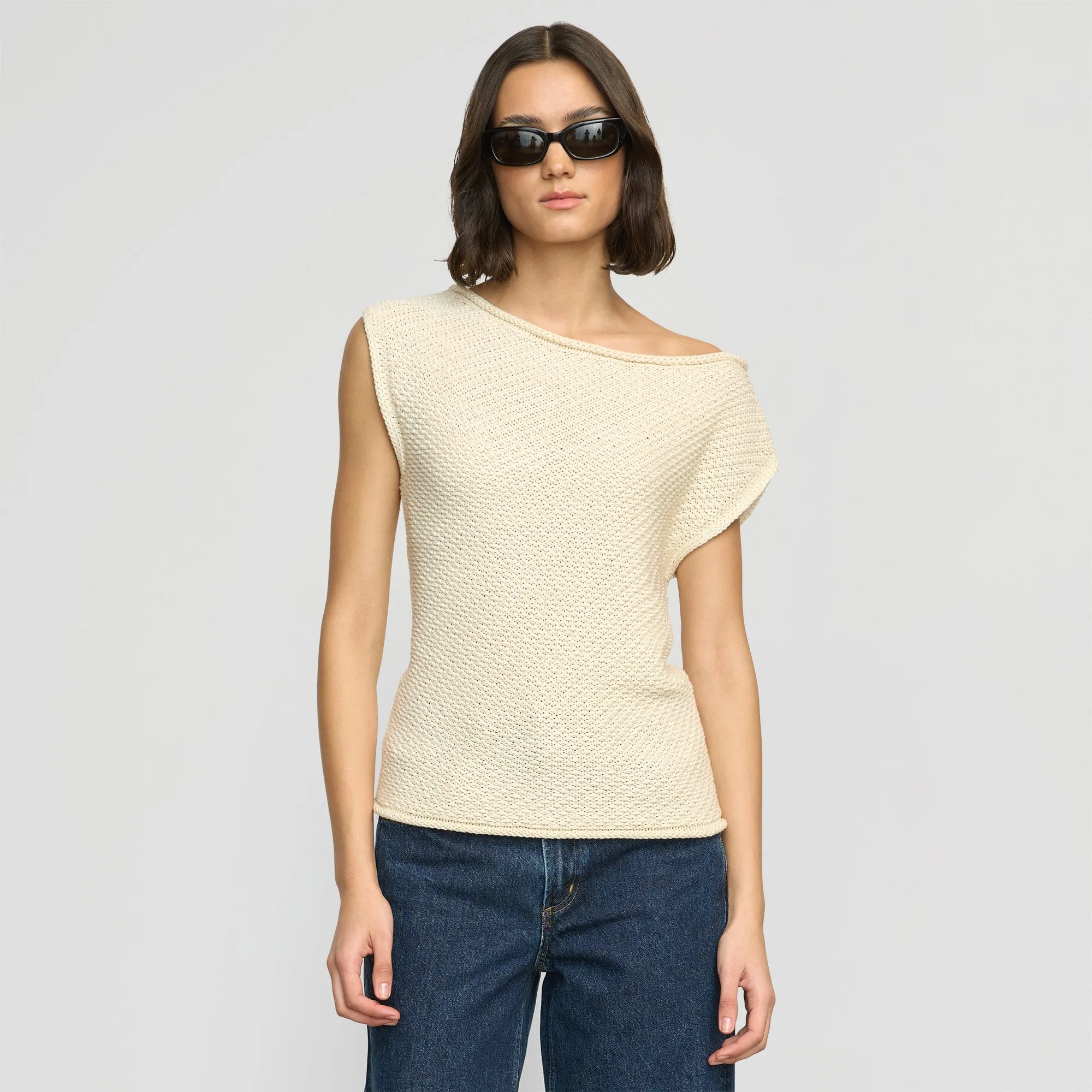 Breathable Knit Wear Chisa Textured Off-Shoulder Knit Top