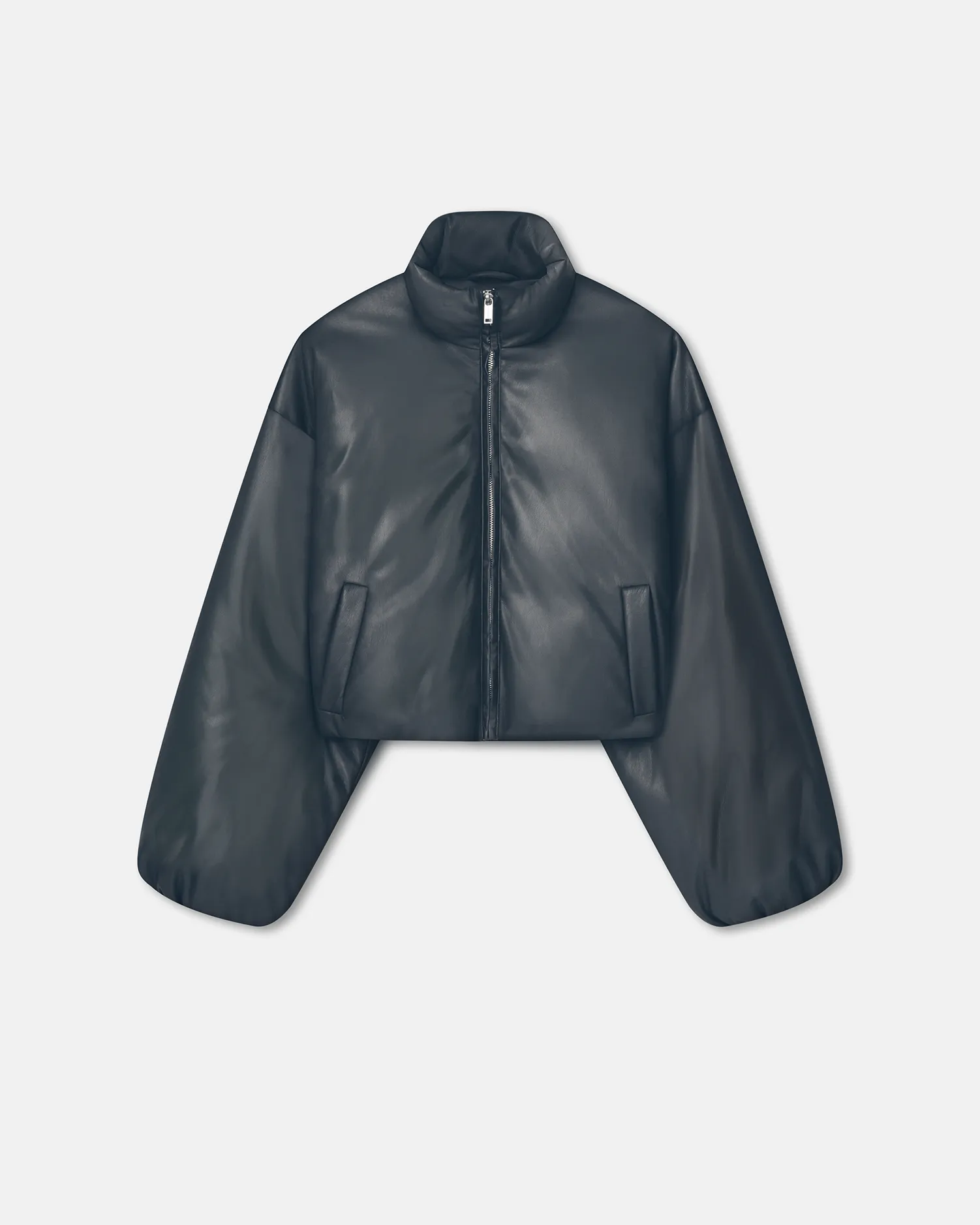 WrinkleResistant Tailored Silhouette Lilima - Cropped Okobor? Alt-Leather Puffer Jacket - Steel Blue