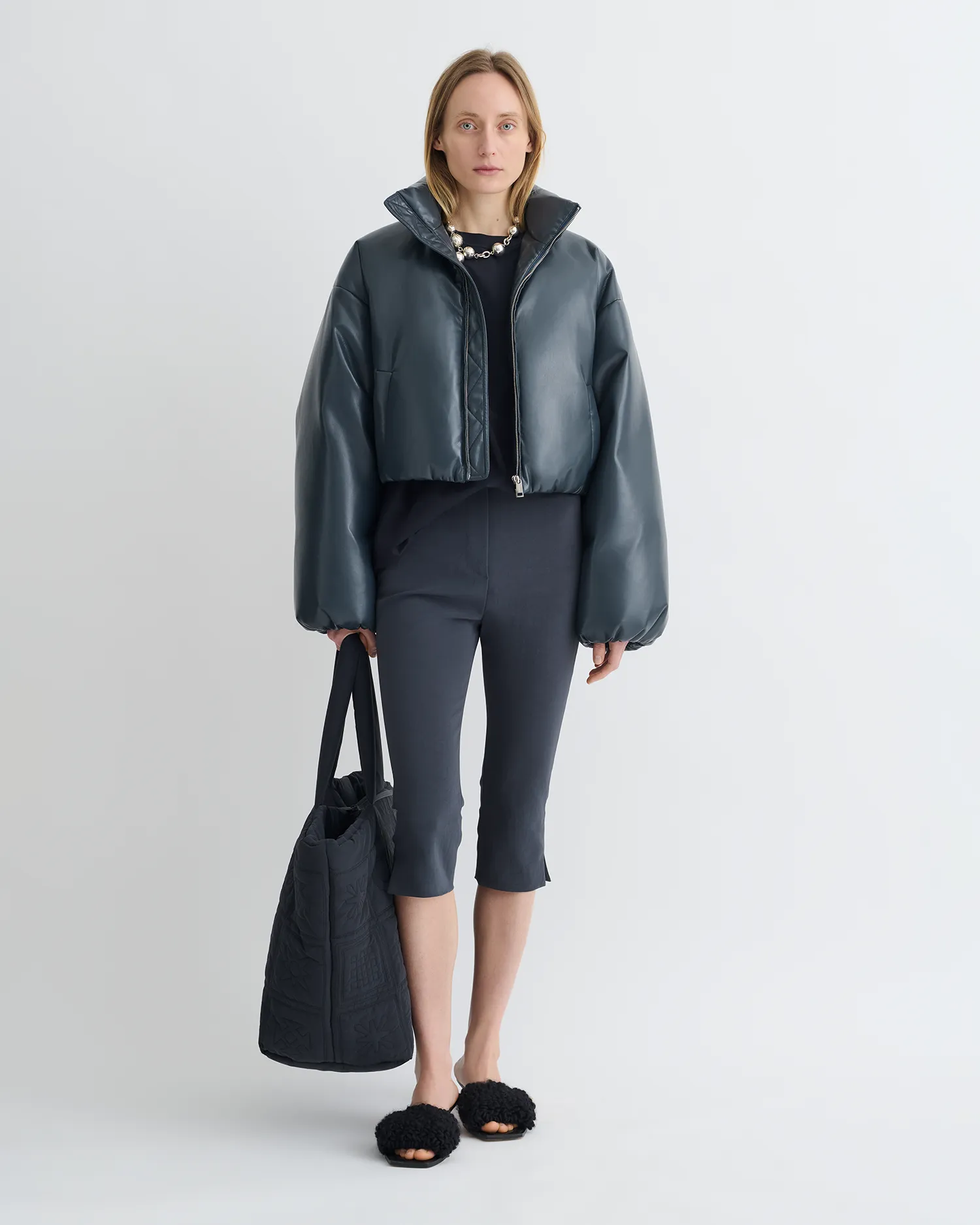 Traction Enhancement Pattern Affordable Lilima - Cropped Okobor? Alt-Leather Puffer Jacket - Steel Blue