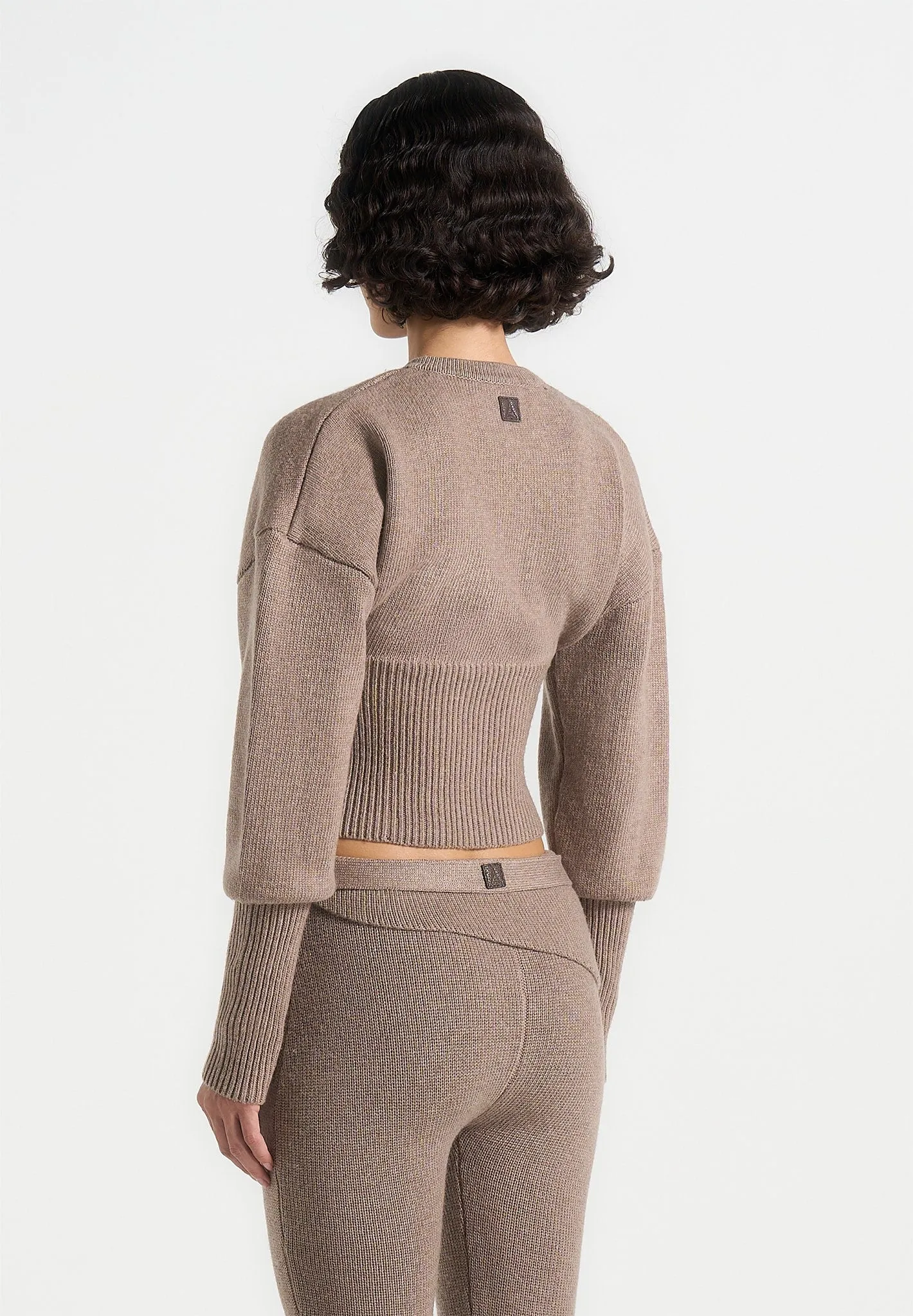 Knitted Cinch Waist Cardigan - Taupe Reflective Safety Trim