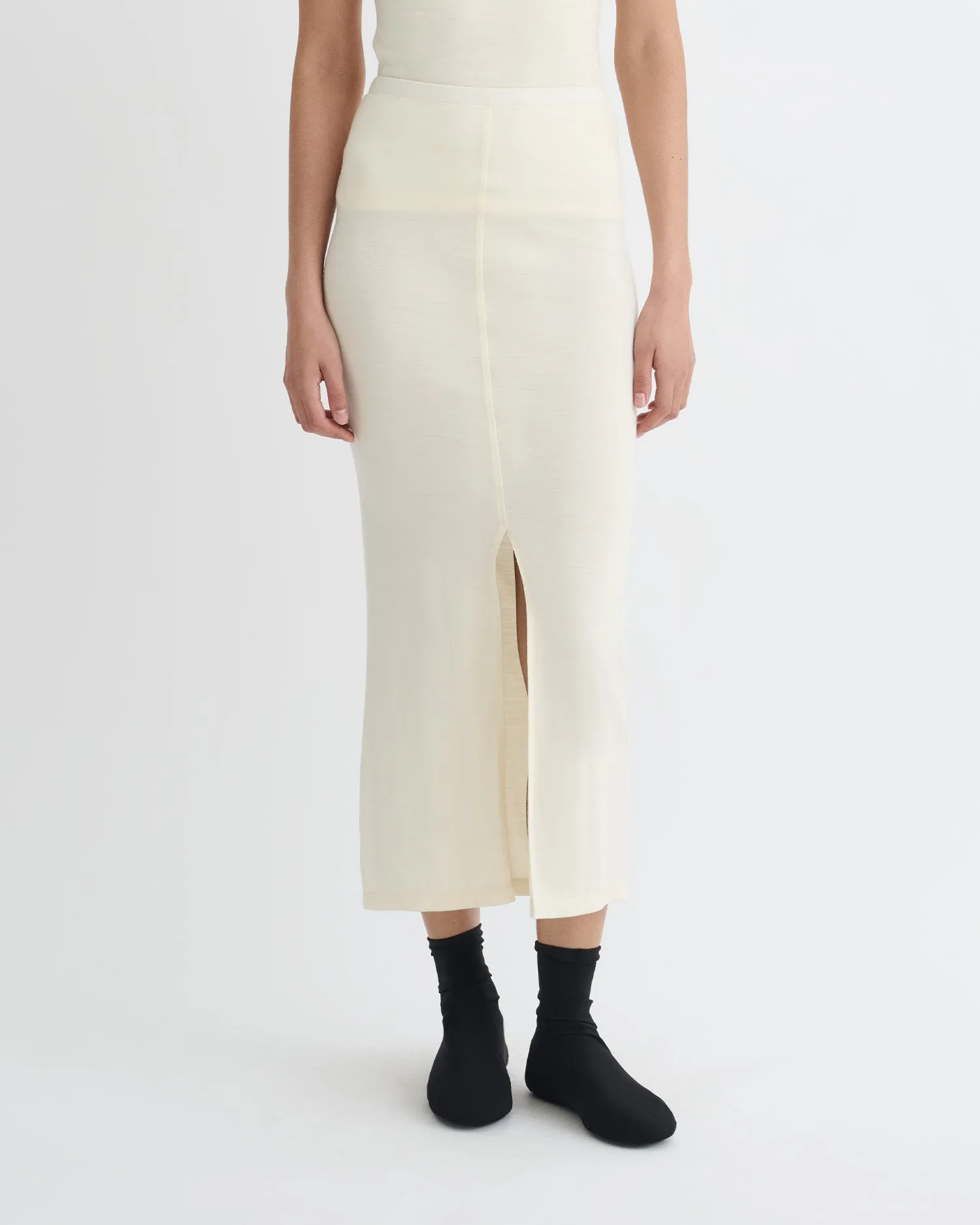 Rafa - Wool Jersey Midi Skirt - Creme Stretch Fit Stretch waistband