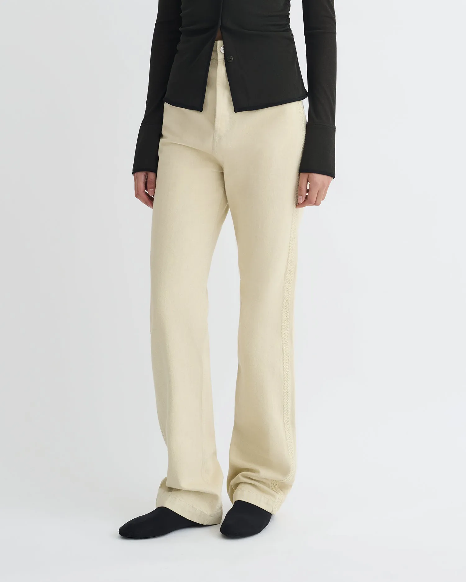 Chilly Weather Wear Seldes - Crochet-Trimmed Jeans - Beige