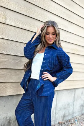 Neutral Tone Palette Contrast Stitch Detail Stripes in Motion Button Down Top - FINAL SALE