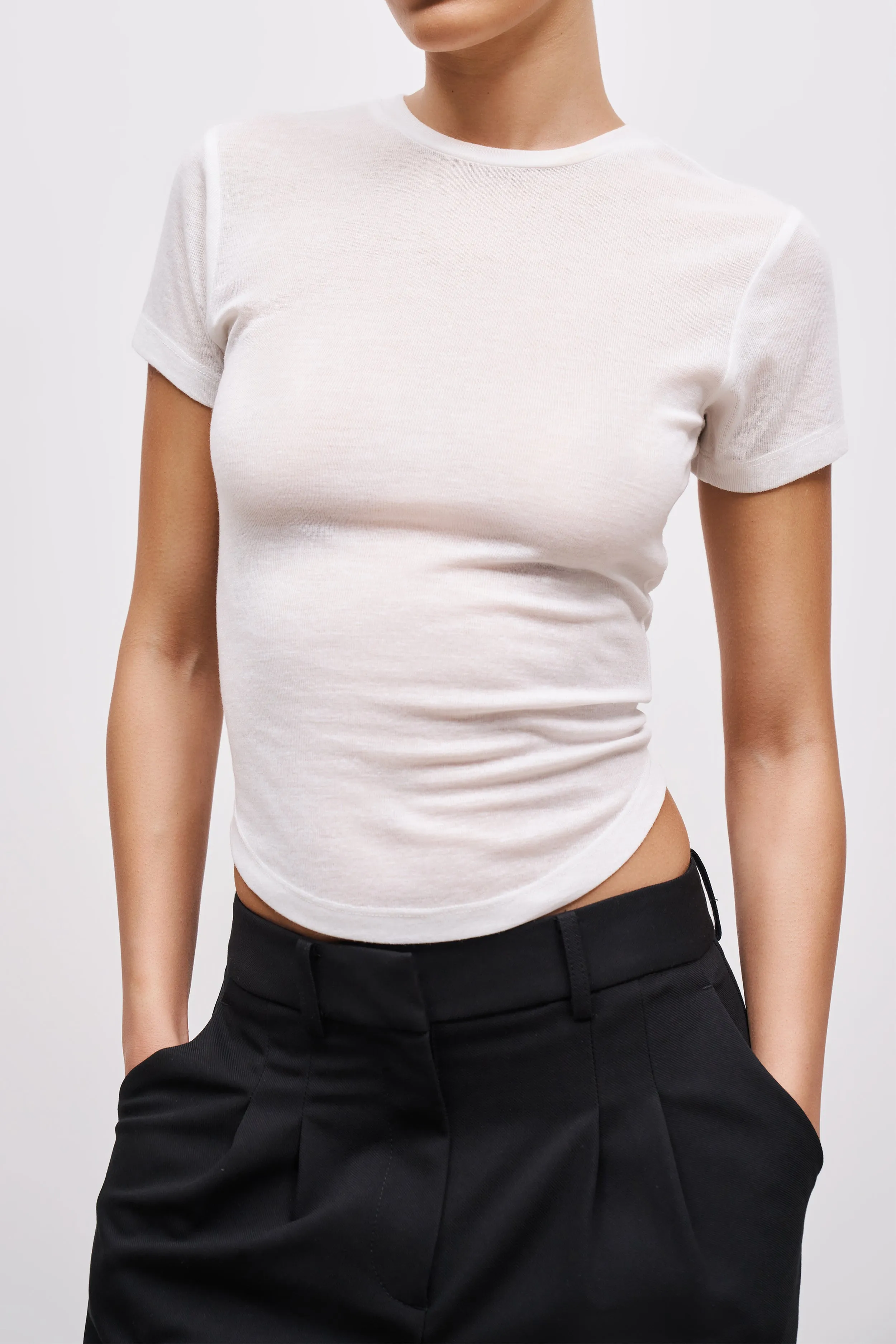 FrenchTerryTexture Semi Sheer 90's T Shirt - White