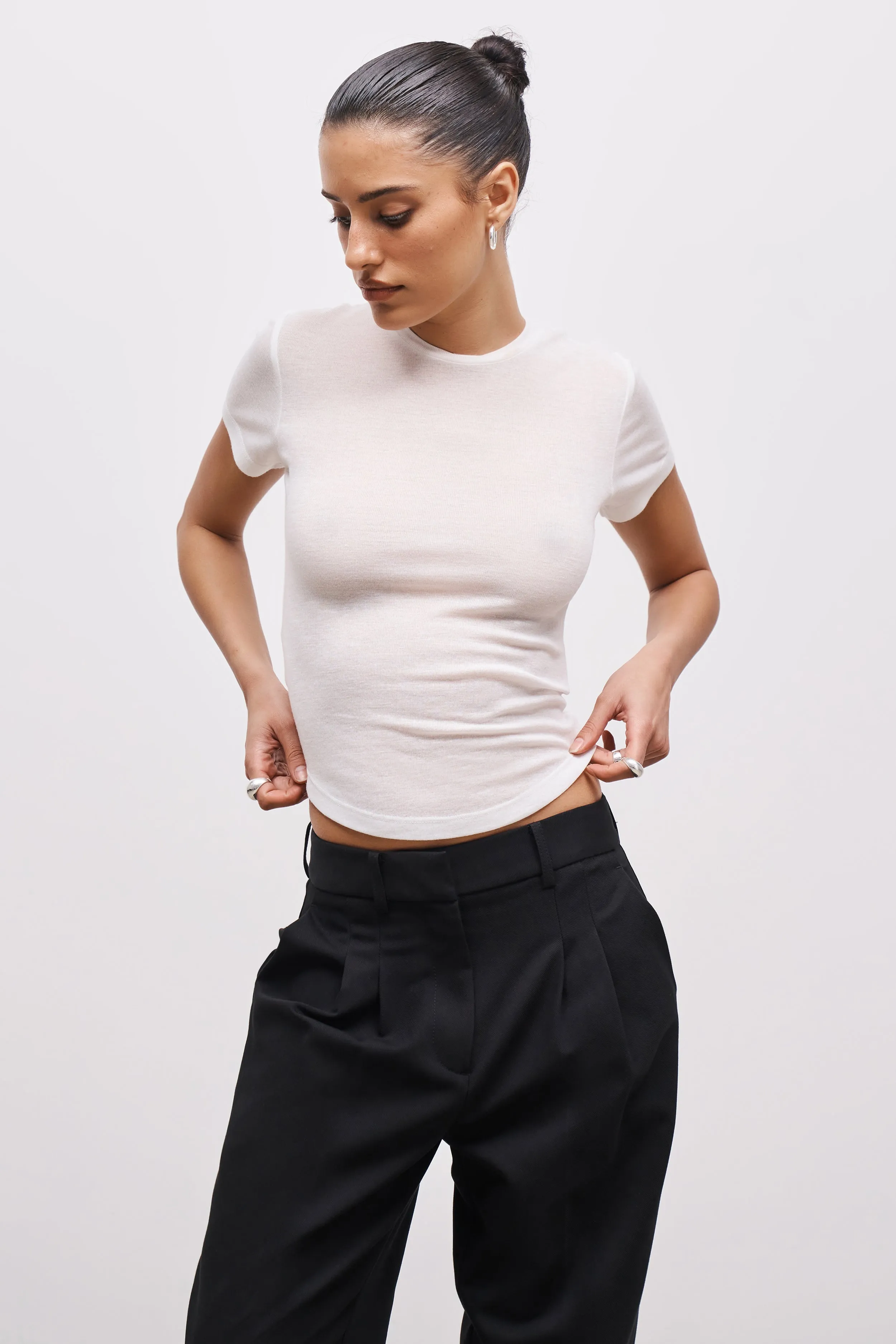 Semi Sheer 90's T Shirt - White Weighted Hem Design