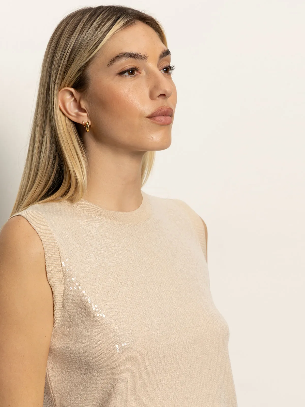 Travel Light Minimalist Wear Sequin Knitwear Shell Sweater Sandstone