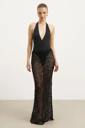 Bohemian vibe Relaxed Mood Lace Column Maxi Skirt - Black