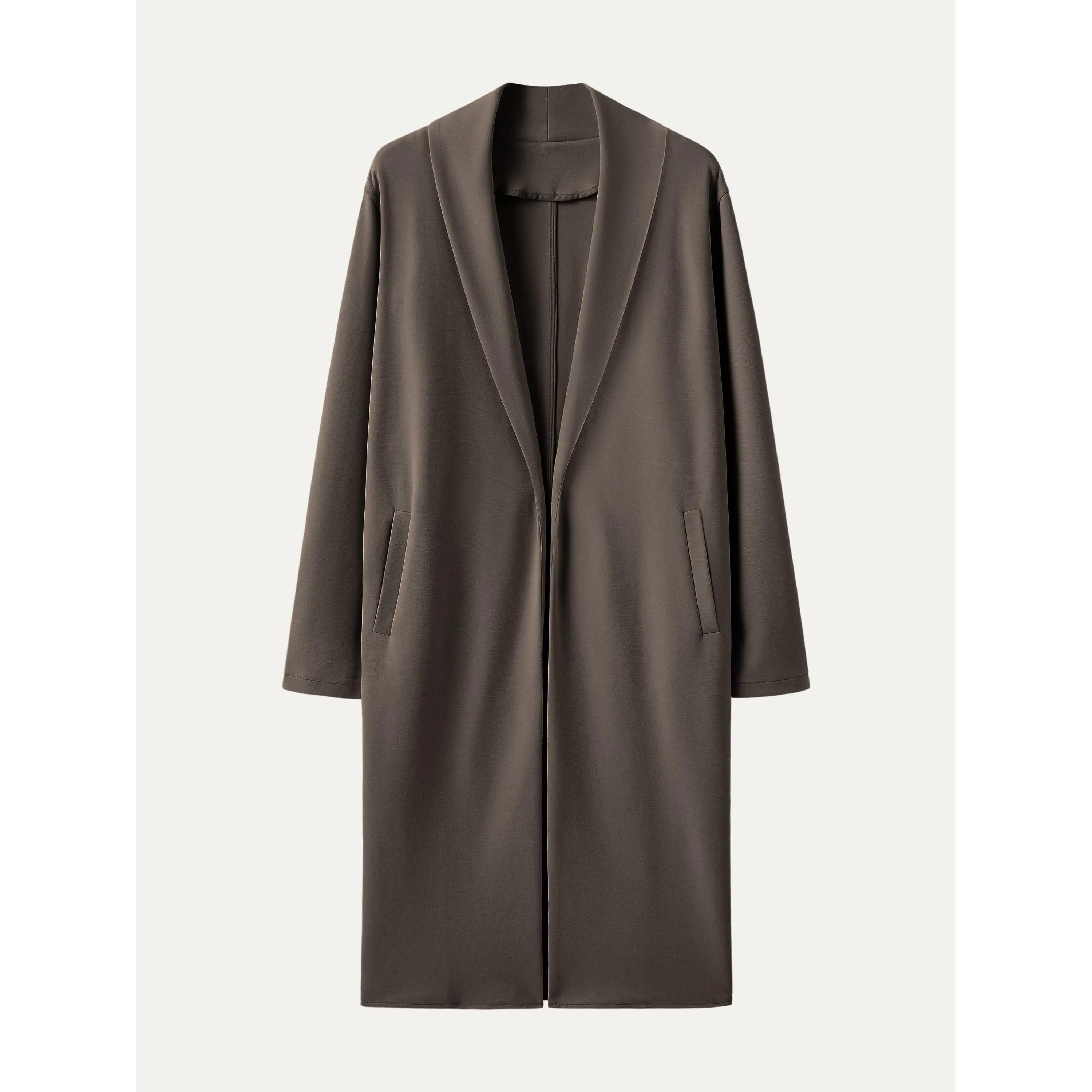 Reinforced Seam Technique Shawl Collar Long Cardigan Coat