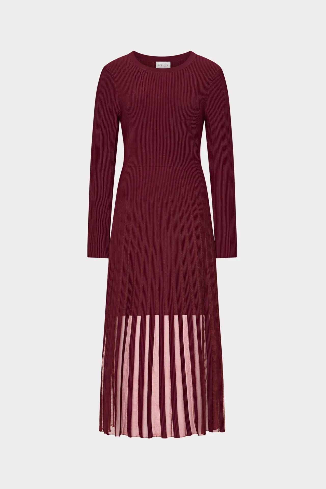 Seamless Construction Design Quick-Dry Sheer Knit Long Sleeve Midi Dress
