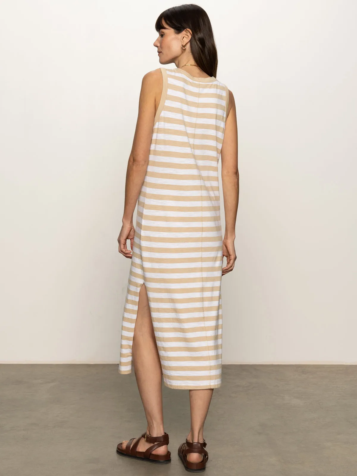 Teen Girls Abrasion Resistant Texture Contrast Trim Maxi Dress Sandstone White Stripe