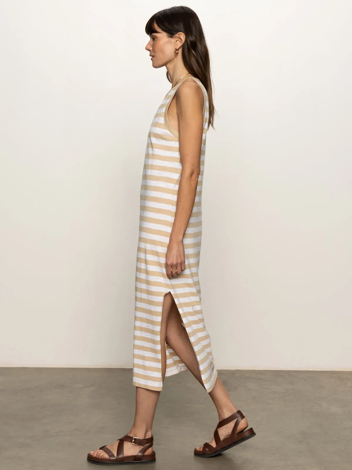 color fast High Quality Contrast Trim Maxi Dress Sandstone White Stripe