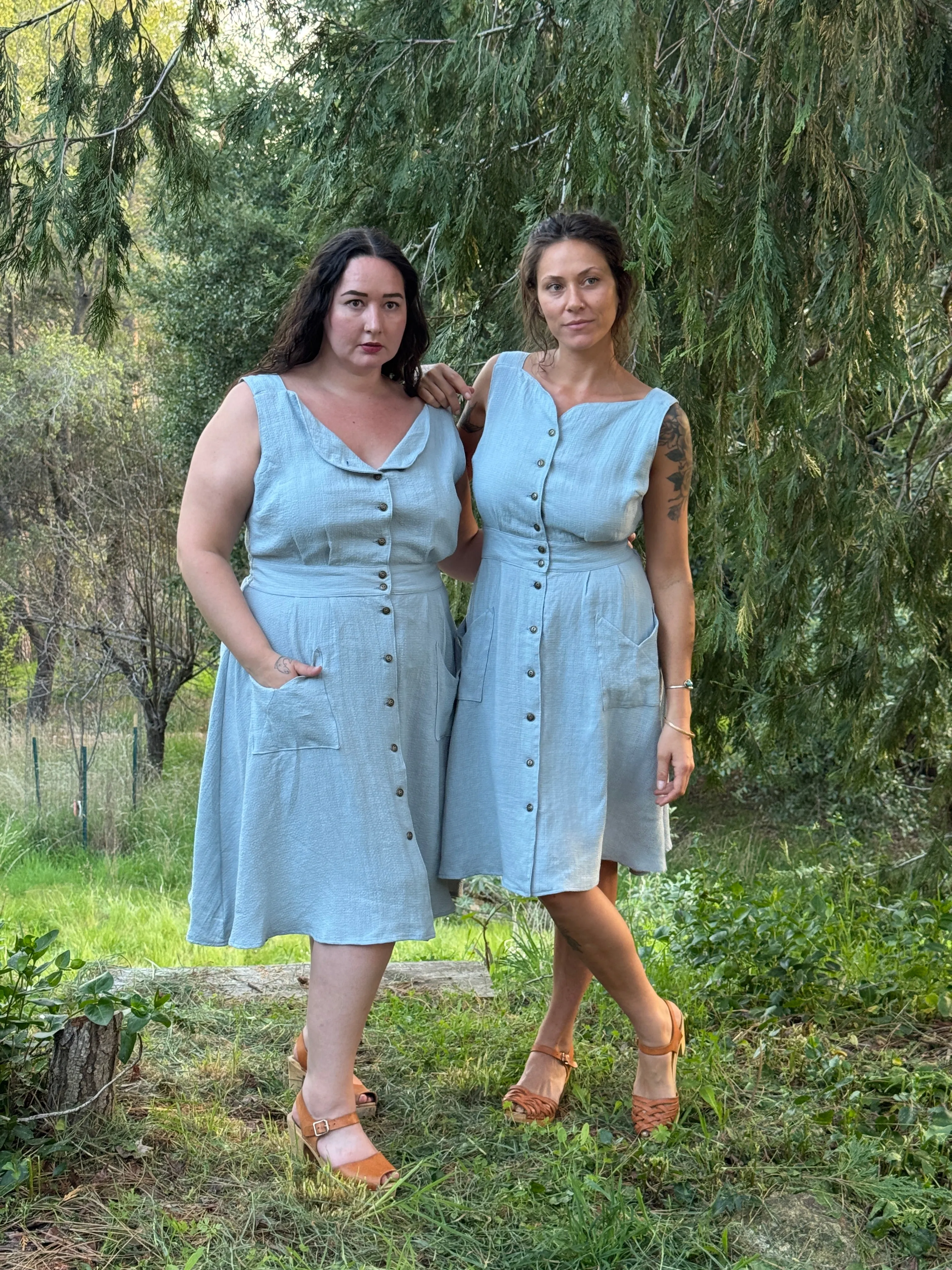 Air Layer Sheet Dress in BB Blue Texture Cotton