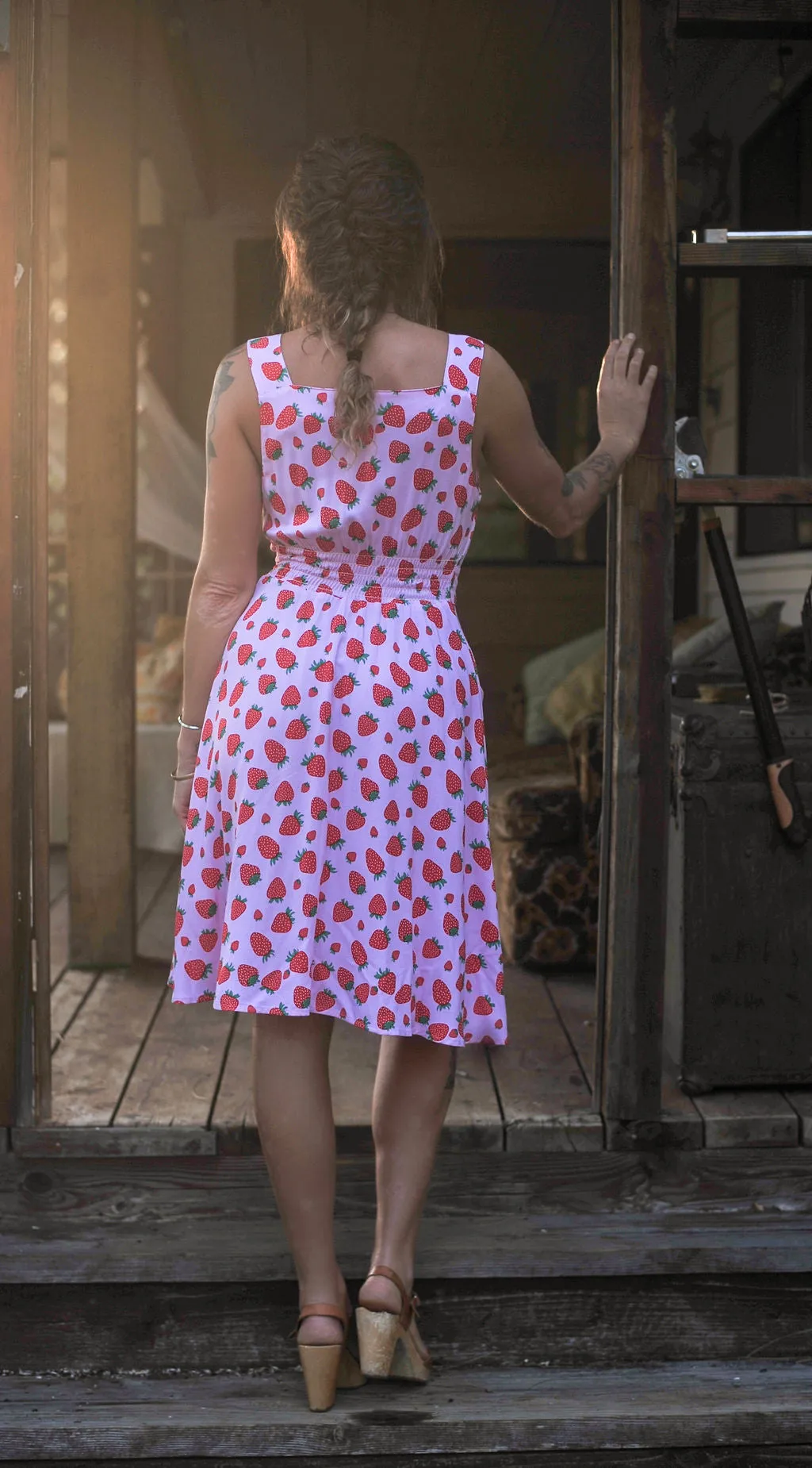 Linen Love velvet feel Sheet Dress in Strawberry Cotton