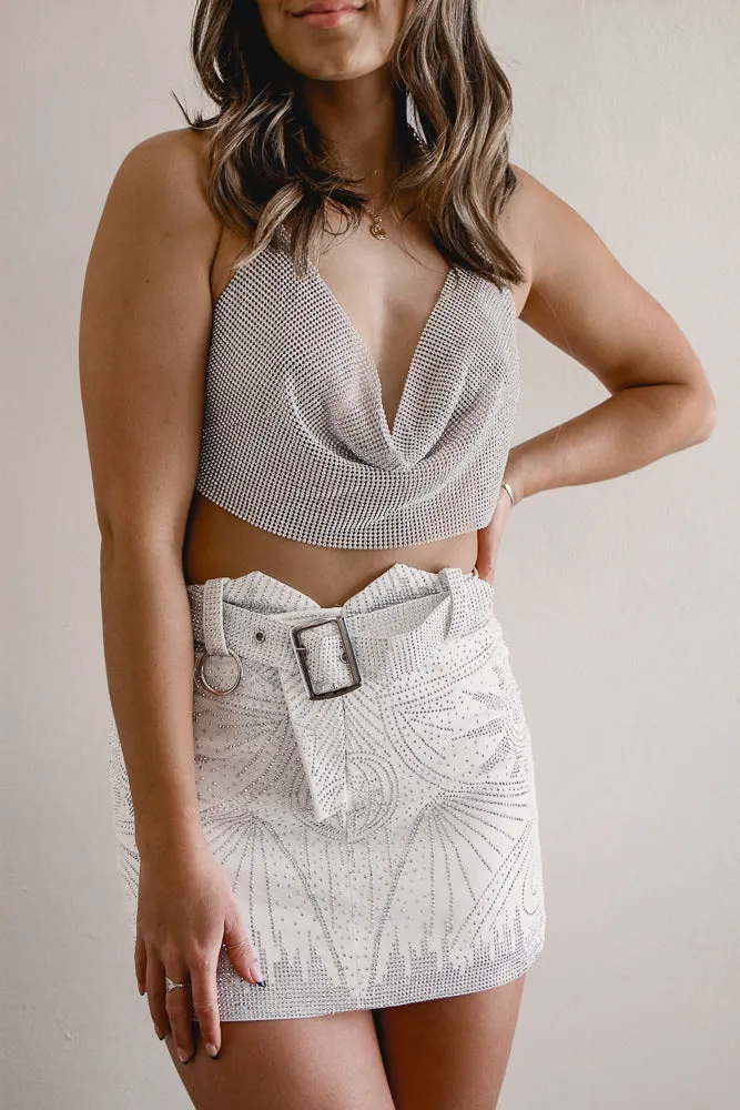 Casual Pullover She's All That Rhinestone Skirt - White