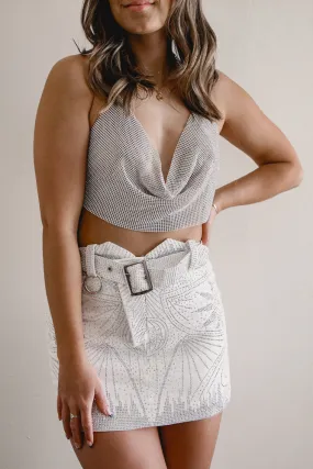 Casual Pullover She's All That Rhinestone Skirt - White