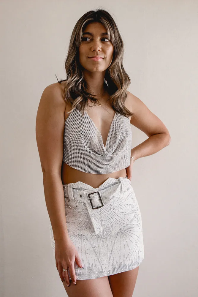 She's All That Rhinestone Skirt - White Double Stitched Hems