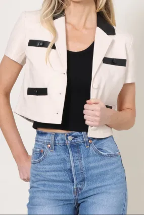 WaterResistant Recycled Material Blend Shiller Short Sleeve Leather Jacket