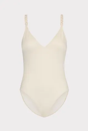 Shimmer Texture Braided One Piece Taped Neckline