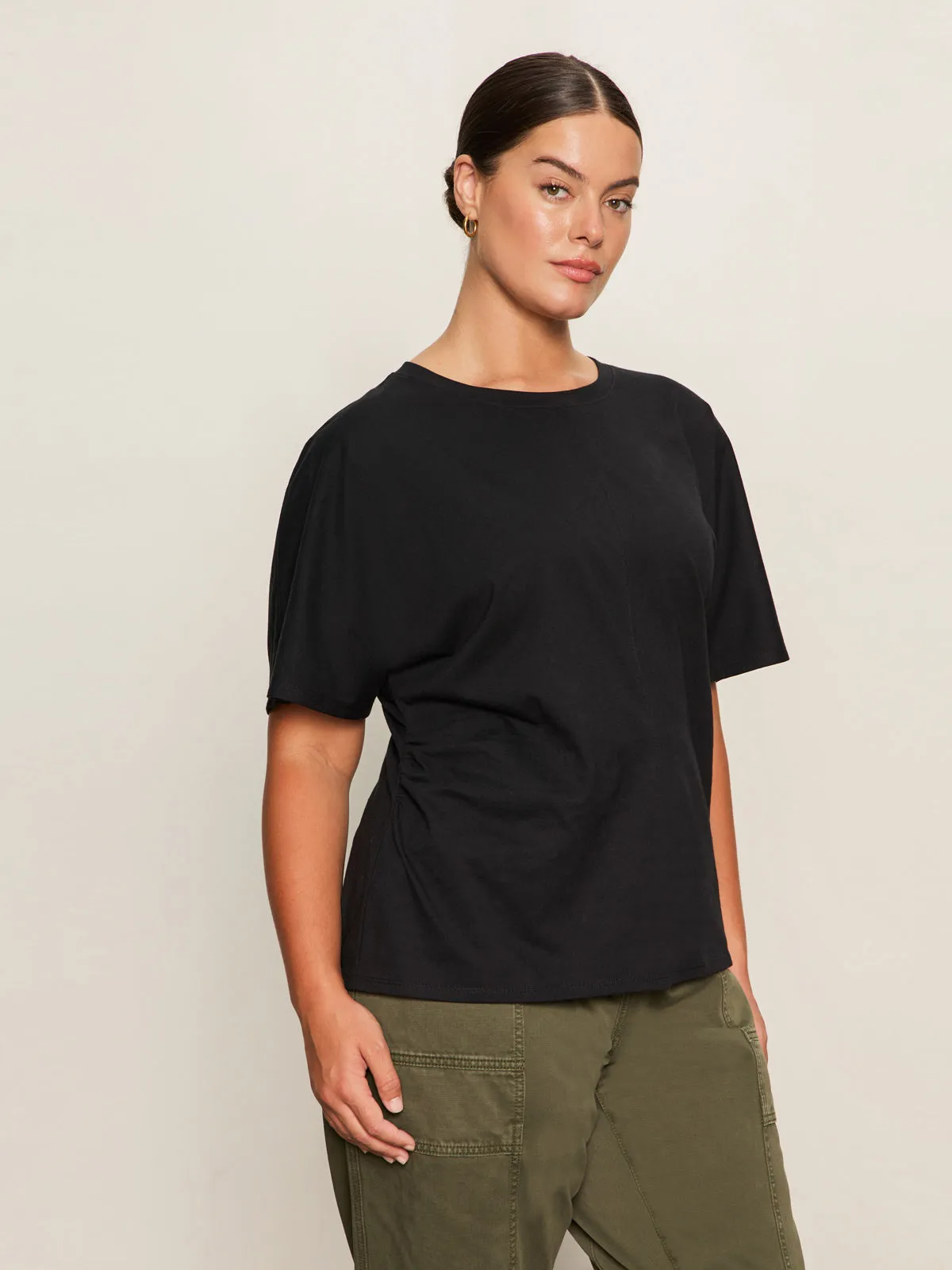 Shirred Waist Dolman Tee Black Extended Sizing AllPurposeWear