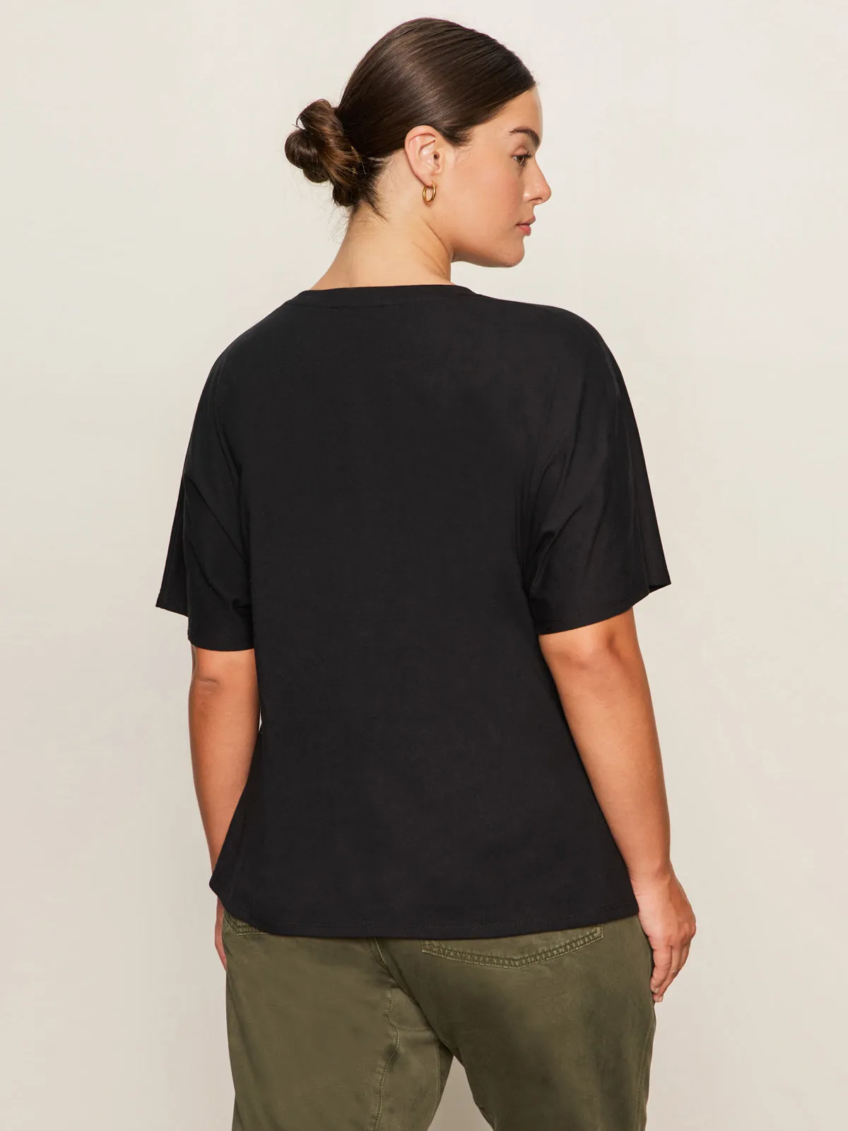 Shirred Waist Dolman Tee Black Extended Sizing Comfy Top