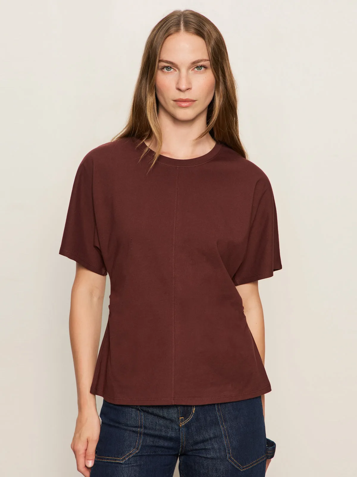 Shirred Waist Dolman Tee Chicory Relaxed Hoodie