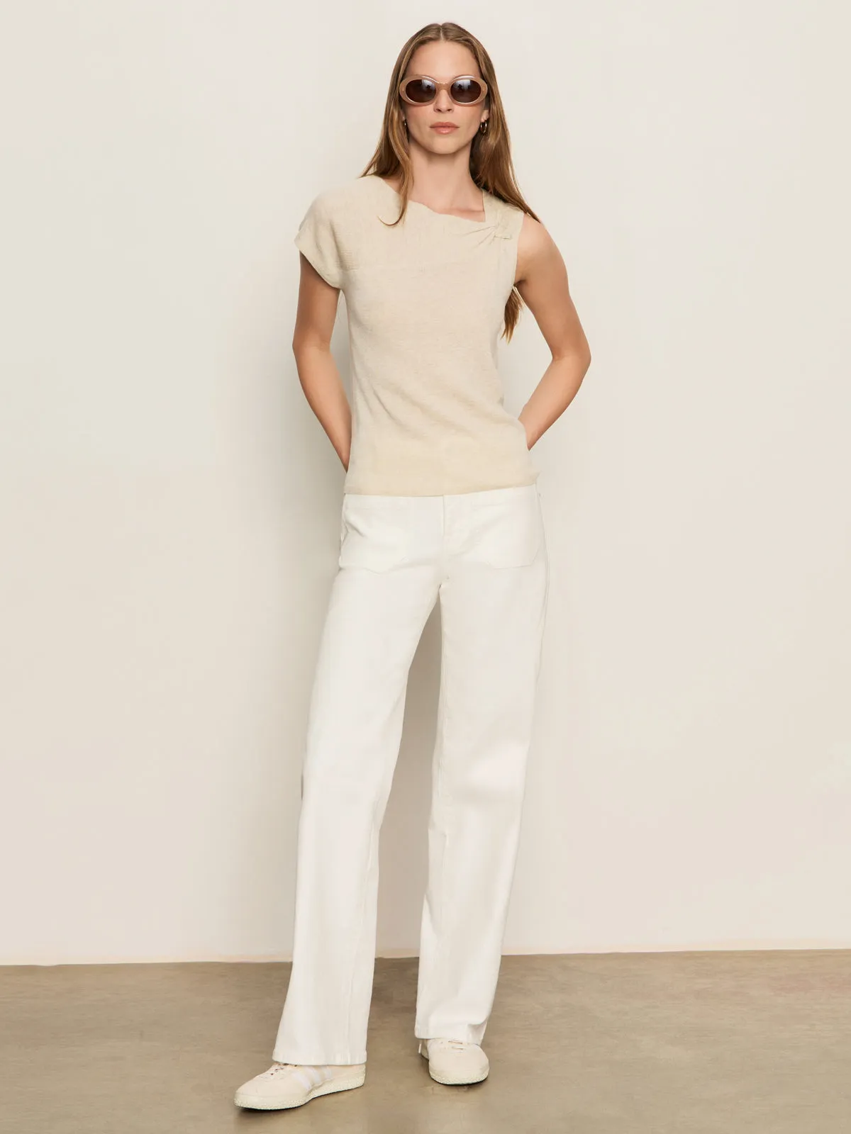 MultipanelLayout Shoulder Twist Top Heather Pearl