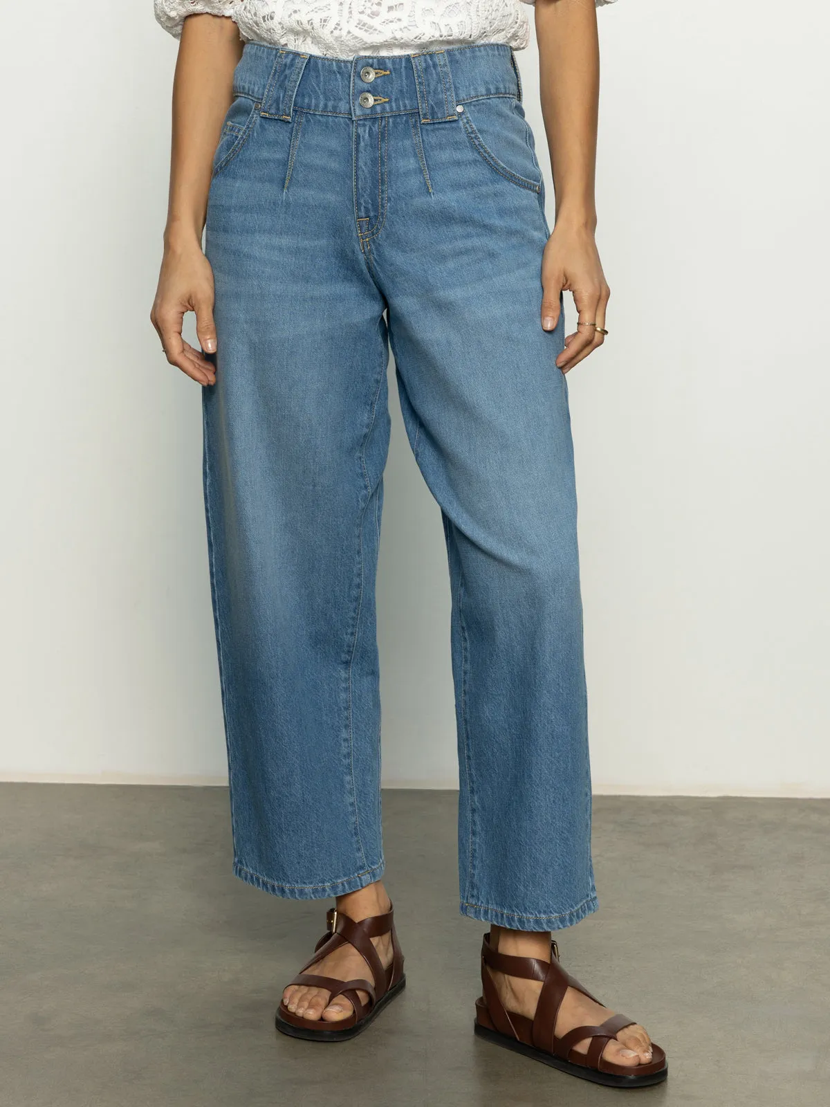 Wool blend Side Car Semi High Rise Barrel Jeans Line Dance