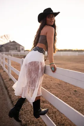 Odor Control Technology LongLastingDurability Sierra Lace Maxi Skirt - White