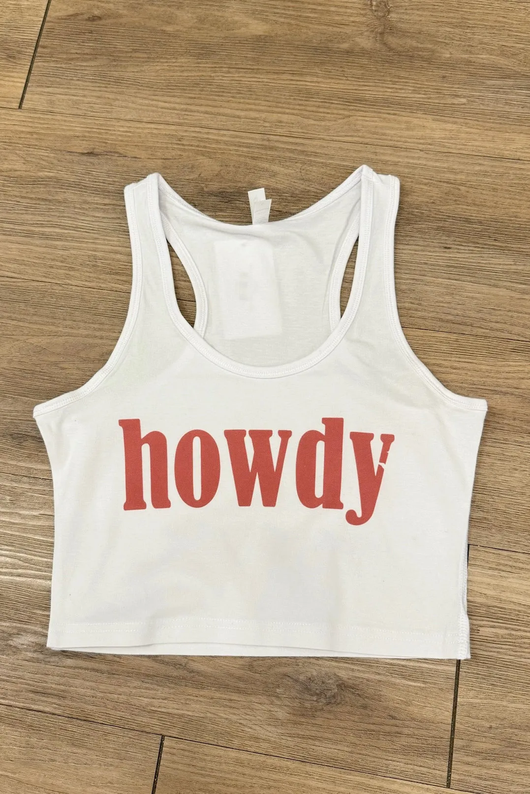 Non Closure Collar Moisture wicking Howdy Racerback Tank - White