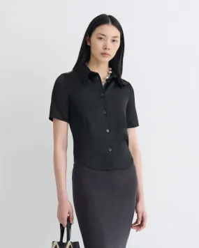 Clare - Slip Satin Shirt - Black Slip Resistant Inner Grip Striped Design