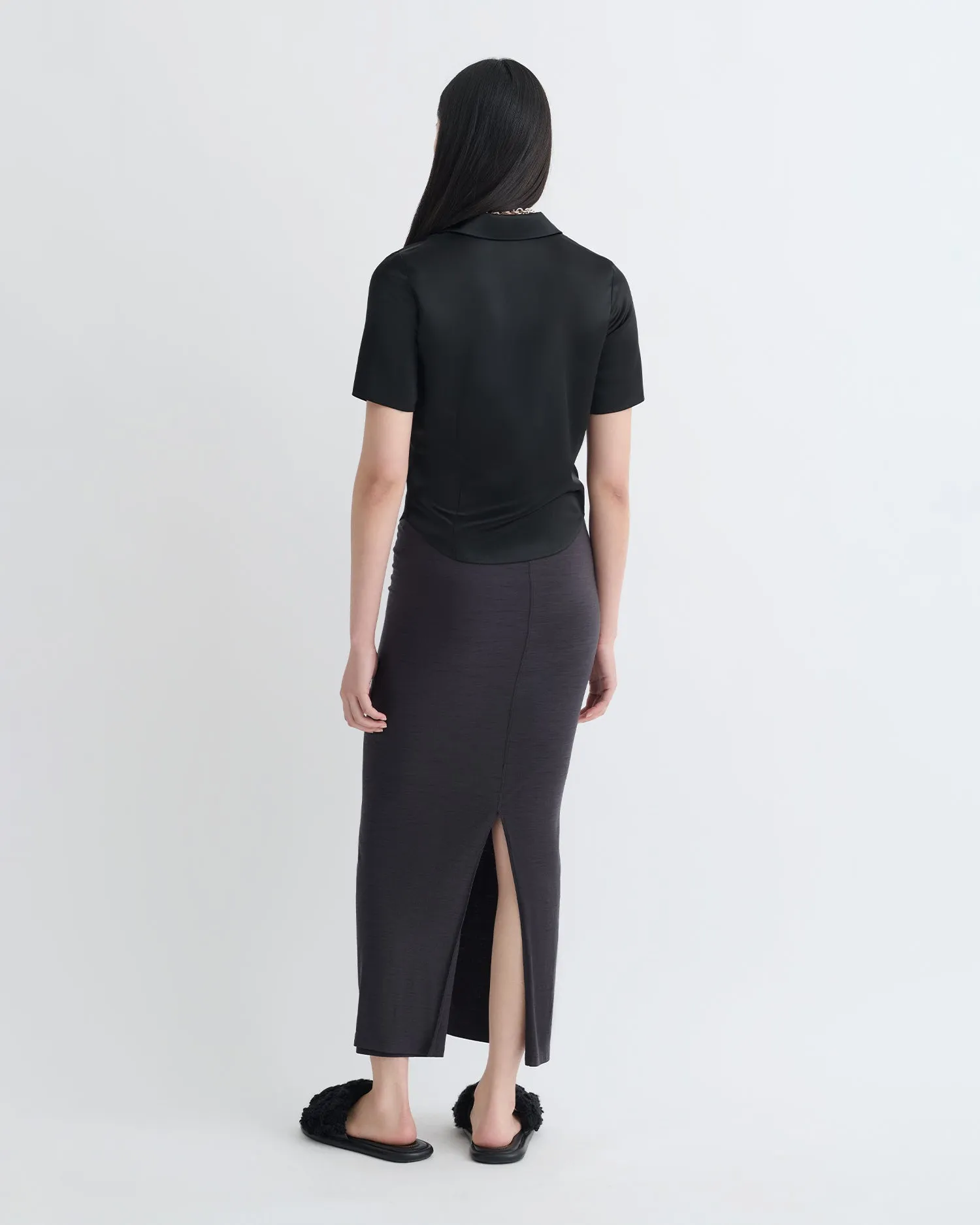 Clare - Slip Satin Shirt - Black Smart Look