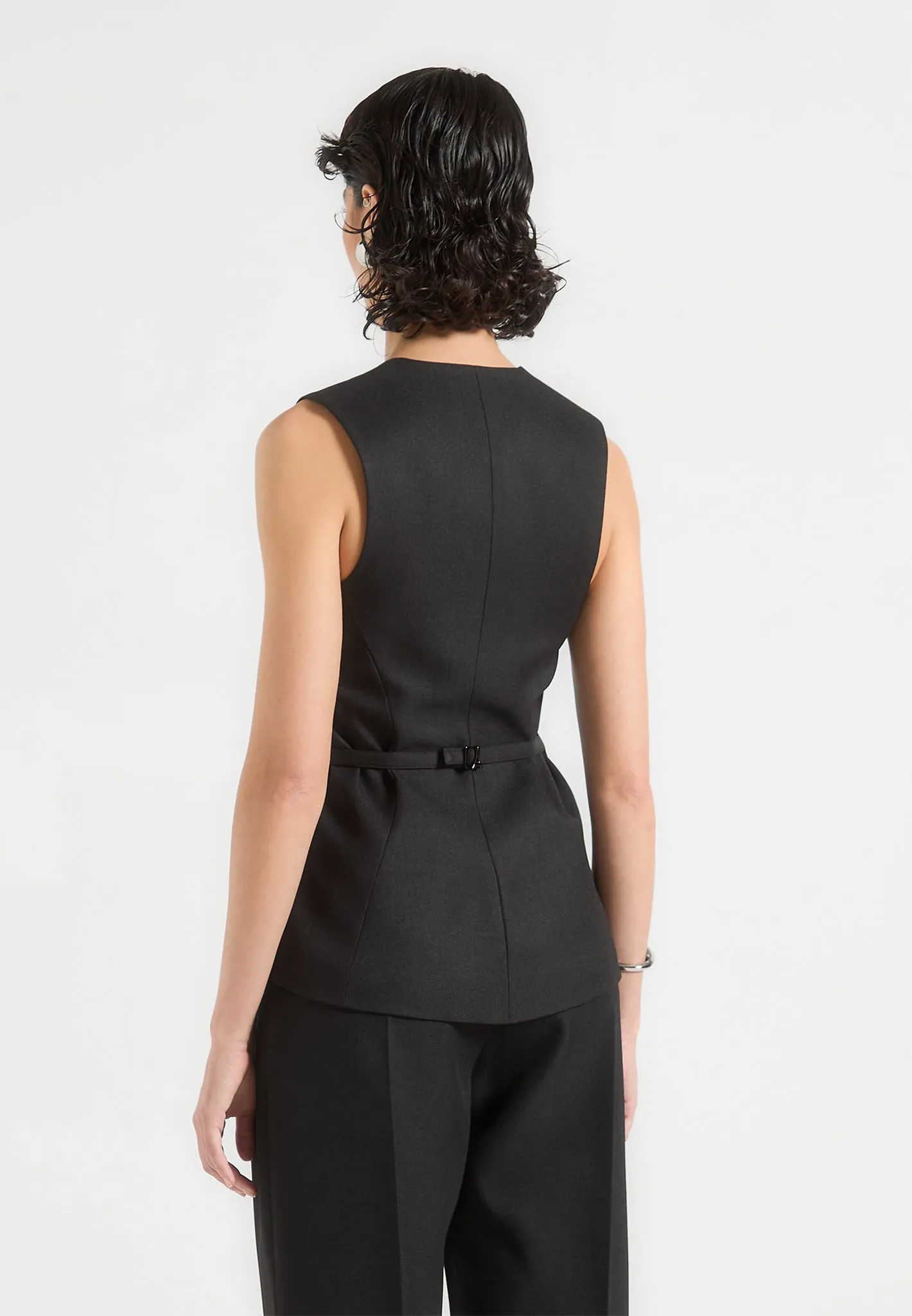 Simone - Cinch Waistcoat with Oversized Buttons - Black Contemporary Comfort