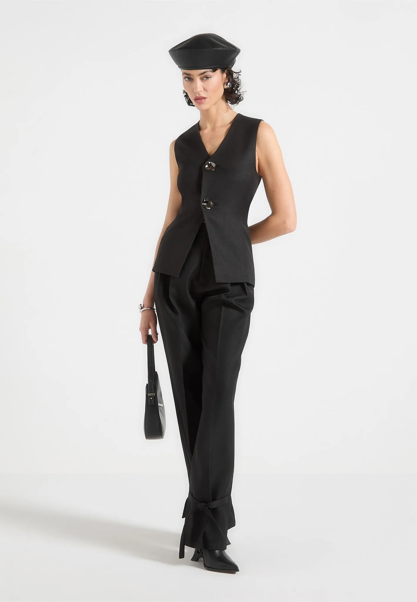 Simone - Cinch Waistcoat with Oversized Buttons - Black Sharp Look