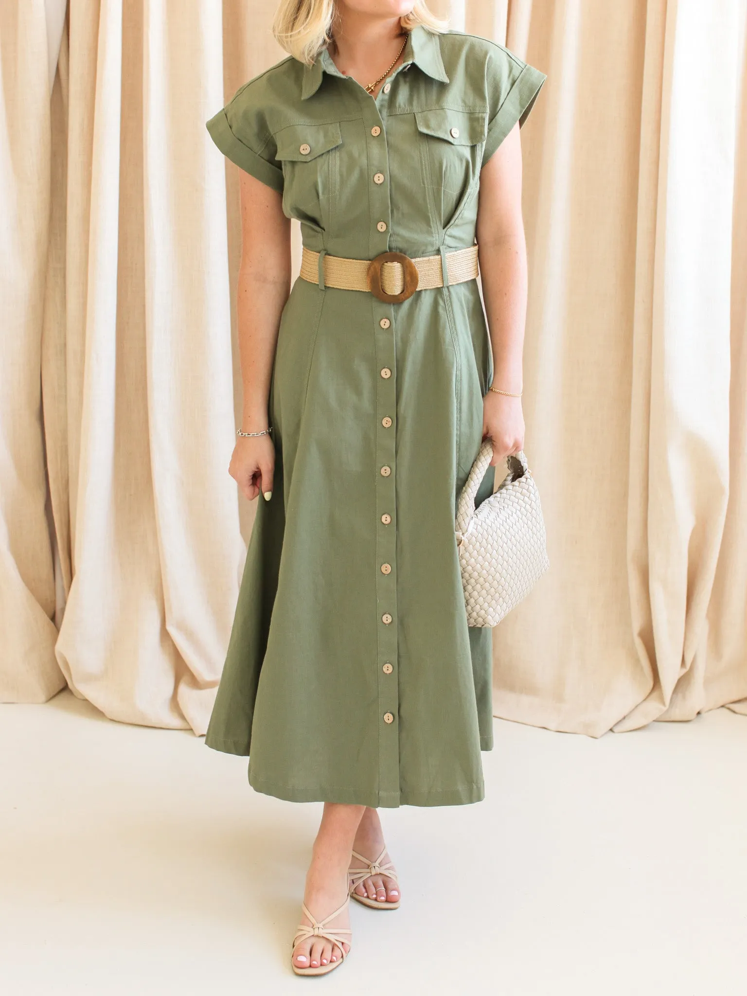 Naomi Belted Midi Dress Chic Style Wear Versatile Piece