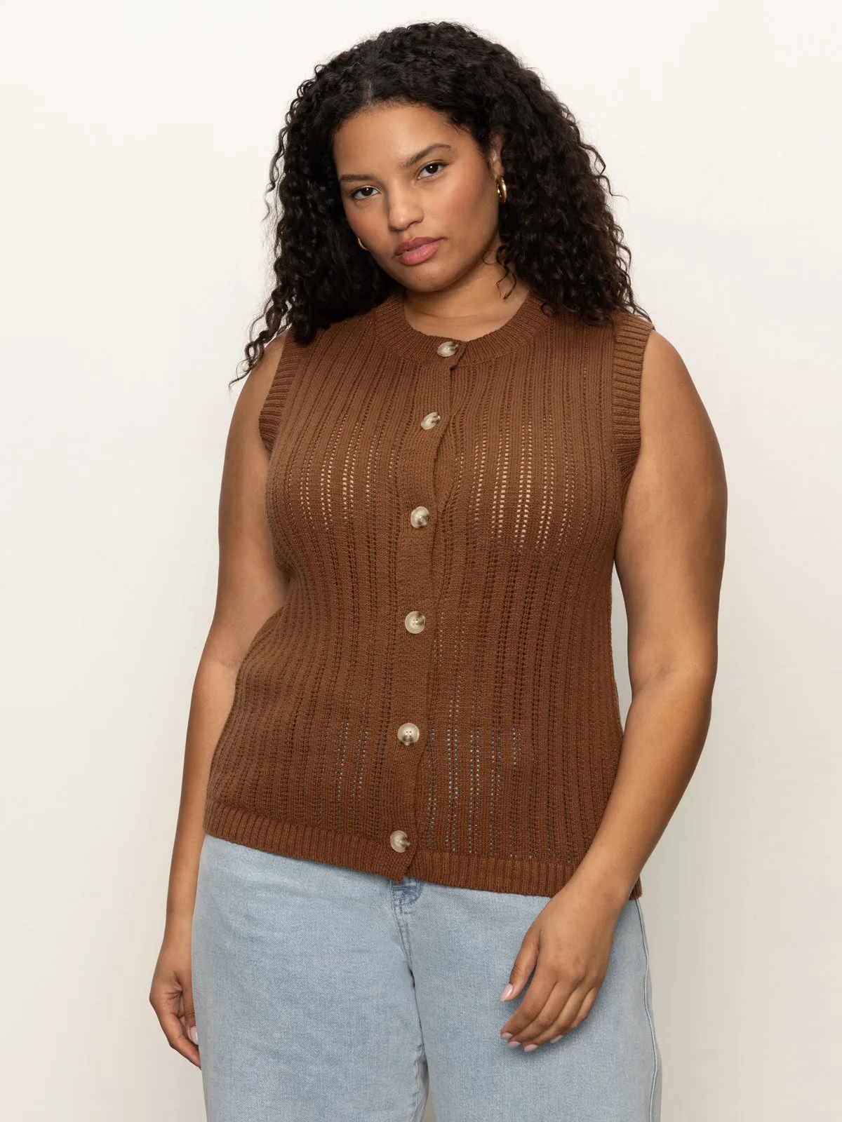 Pointelle Shell Sweater Sepia Extended Sizing Festival wear Retro Swim