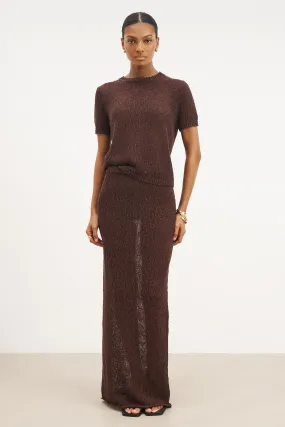 Crochet Knit Maxi Skirt - Carob understated look Signature Line