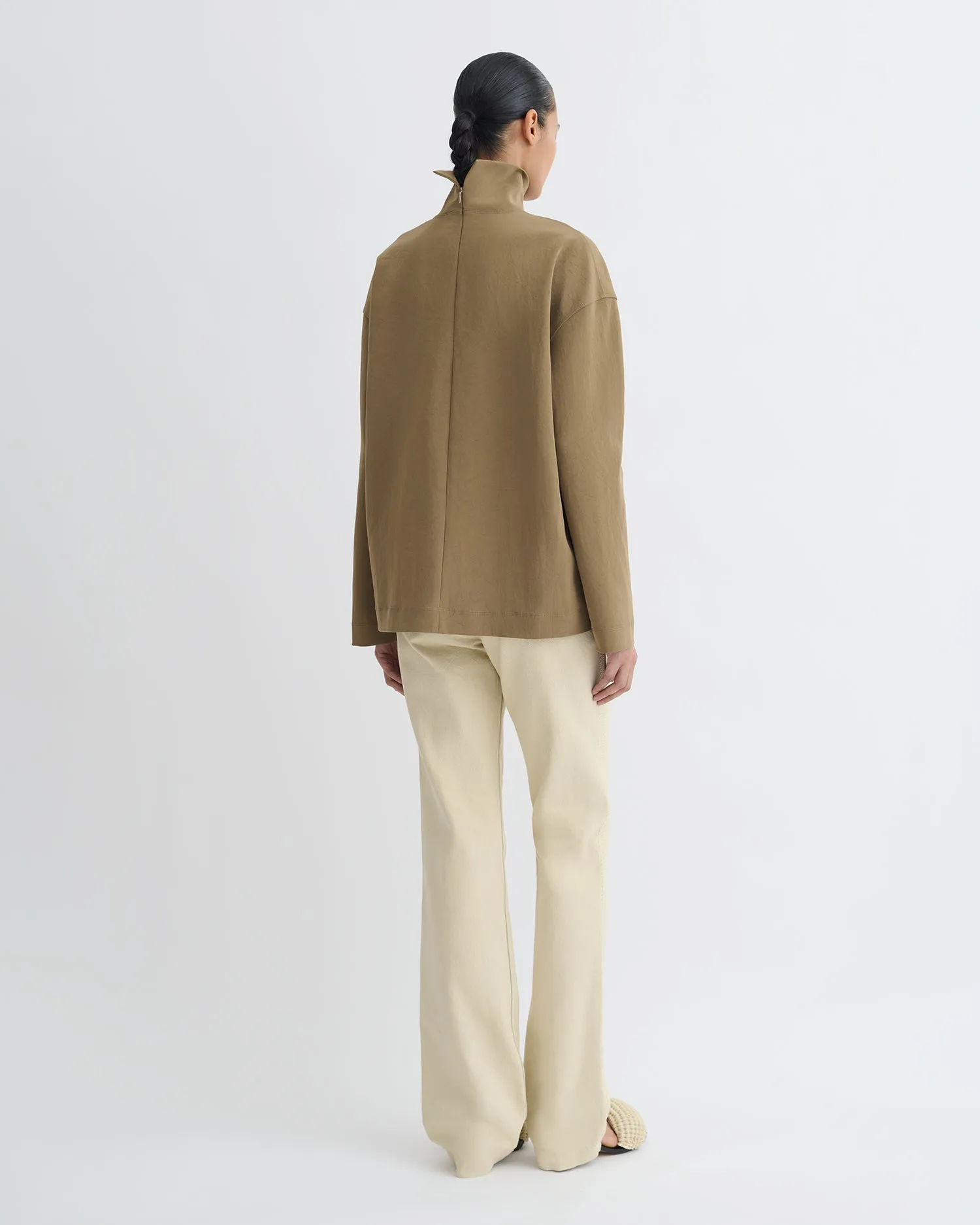 Natural Fiber Blend Sitara - Paper Jersey Turtleneck Top - Brown