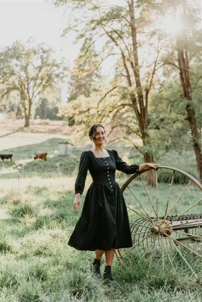 Chill Mode Prairie Dress in Black Linen