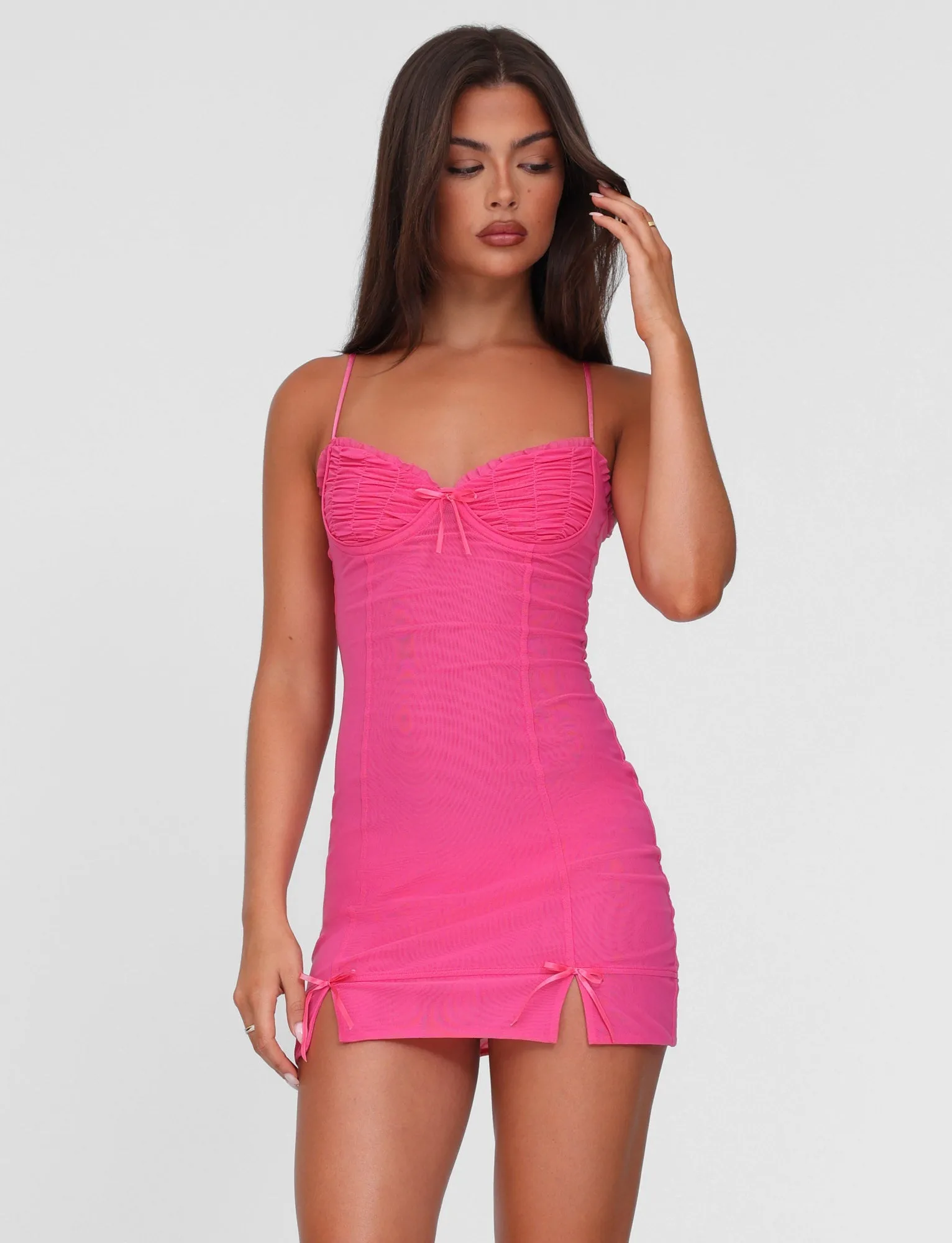 KAIRI MINI DRESS - PINK : FUSCHIA Draped Layer A-Line