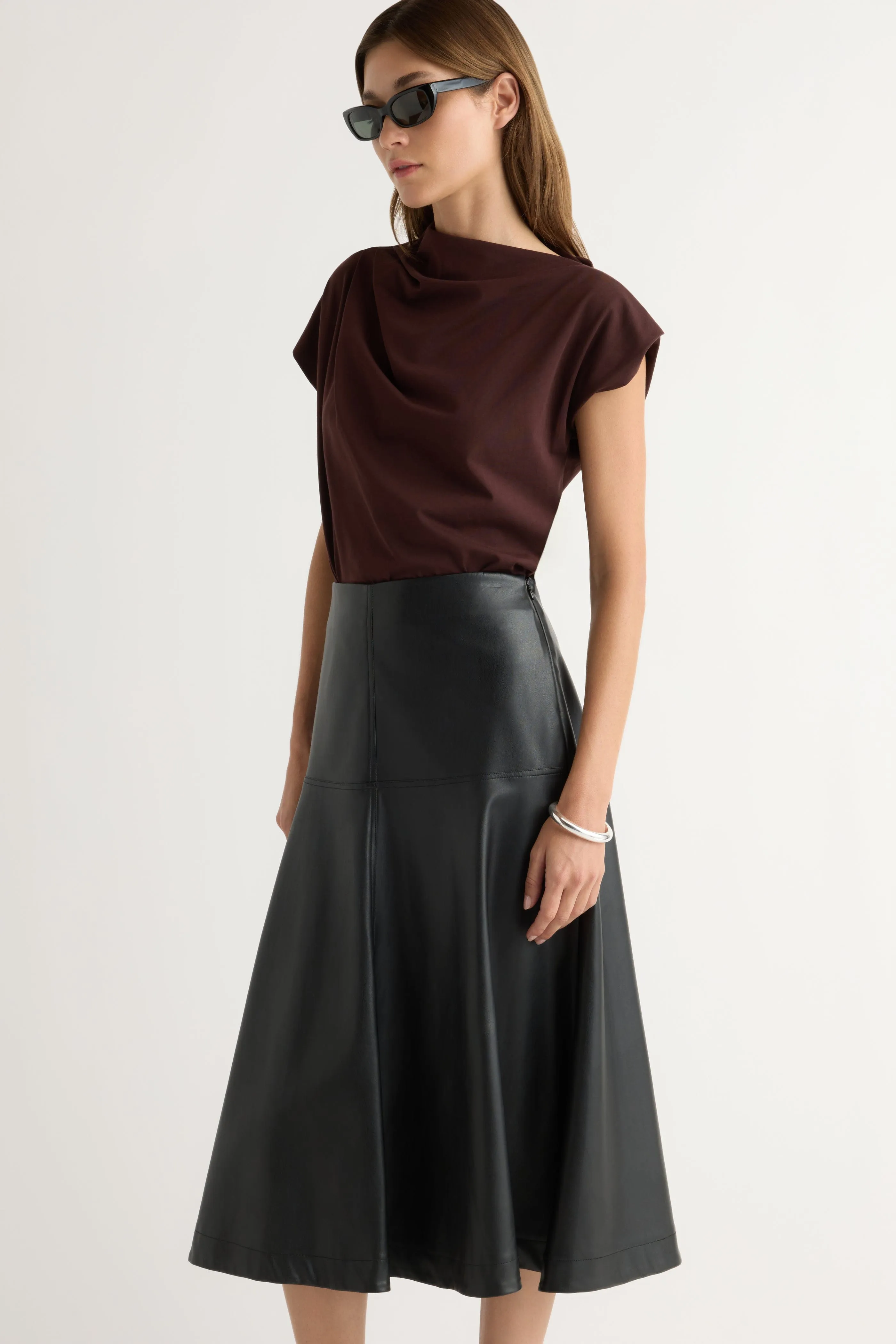 Harley A-Line Vegan Leather Skirt Resort Vacation Sequined Finish